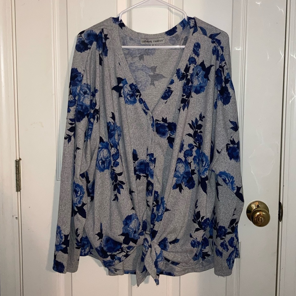 NWOT Floral Button Down Tie Shirt